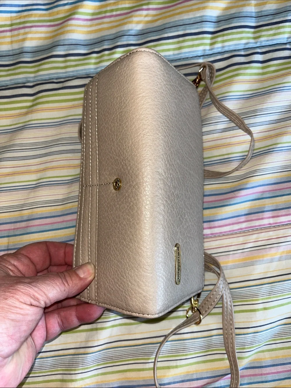 Montana West Taupe Studded Crossbody Clutch Wallet with Adjustable Strap